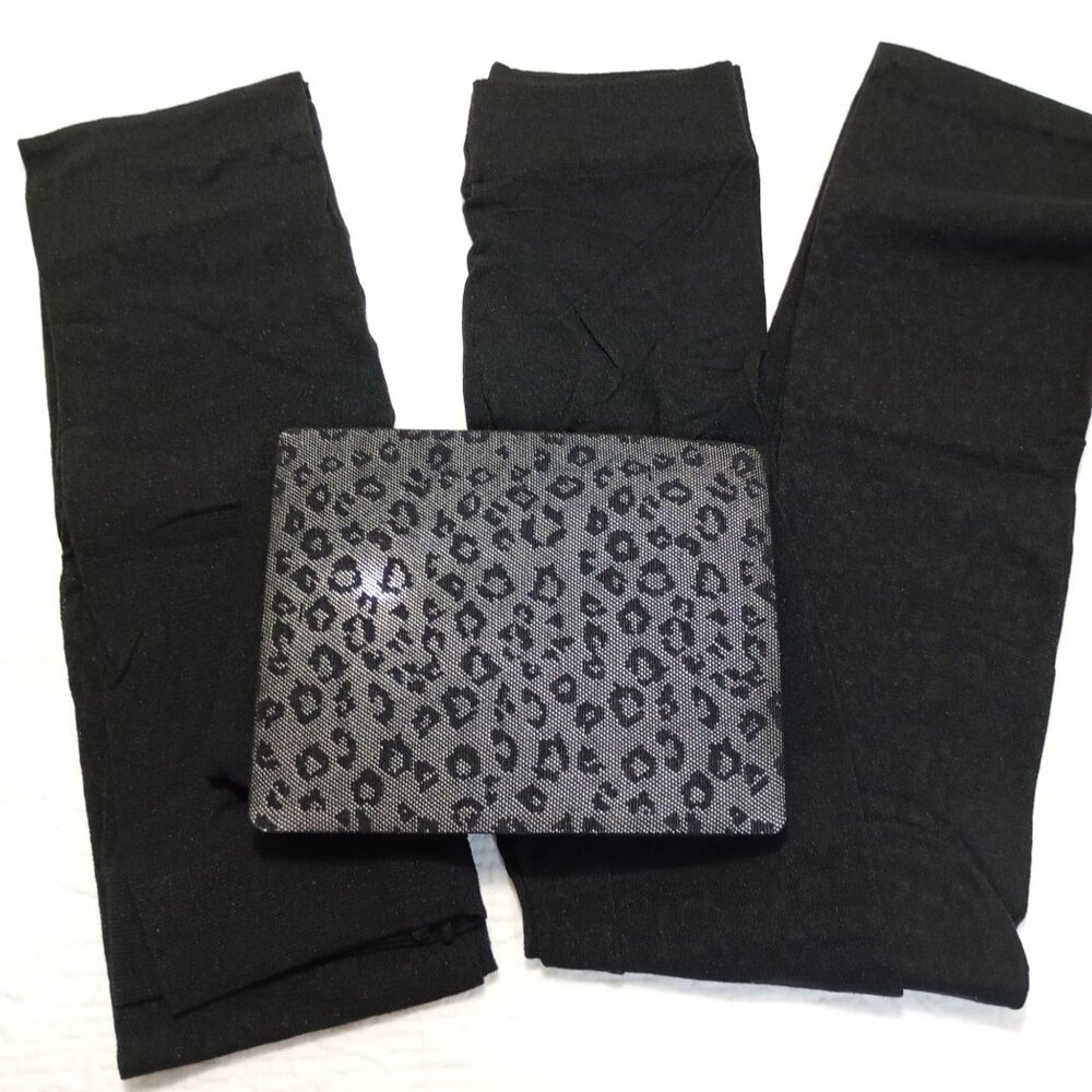 2 Pack Women's Black Leopard Print Pantyhose Size S